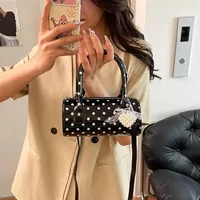 Women's Pu Leather Color Block Polka Dots Streetwear Cylindrical Zipper Shoulder Bag sku image 2