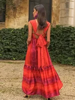 Women's Strap Dress Elegant Square Neck Sleeveless Colorful Color Block Maxi Long Dress Midi Dress Holiday Travel main image 3
