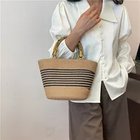 Women's Straw Color Block Stripe Vacation Square Zipper Straw Bag main image 3