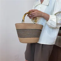 Women's Straw Color Block Stripe Vacation Square Zipper Straw Bag main image 2