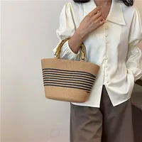 Women's Straw Color Block Stripe Vacation Square Zipper Straw Bag main image 4