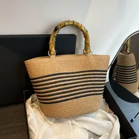 Women's Straw Color Block Stripe Vacation Square Zipper Straw Bag main image 5