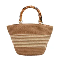 Women's Straw Color Block Stripe Vacation Square Zipper Straw Bag sku image 2