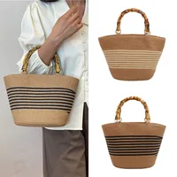Women's Straw Color Block Stripe Vacation Square Zipper Straw Bag main image 1