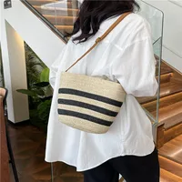 Women's Straw Stripe Vacation Streetwear Square Zipper Straw Bag main image 5