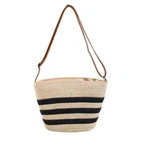 Women's Straw Stripe Vacation Streetwear Square Zipper Straw Bag sku image 1