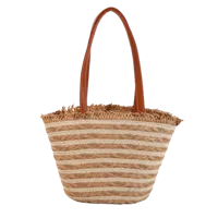 Women's Straw Stripe Vacation Streetwear Square Zipper Straw Bag sku image 2