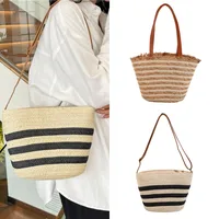 Women's Straw Stripe Vacation Streetwear Square Zipper Straw Bag main image 1