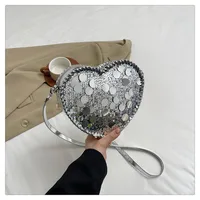 Women's Pu Leather Heart Shape Streetwear Sequins Heart-shaped Zipper Shoulder Bag main image 4