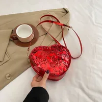 Women's Pu Leather Heart Shape Streetwear Sequins Heart-shaped Zipper Shoulder Bag main image 5