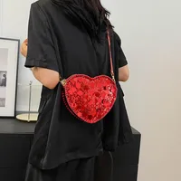 Women's Pu Leather Heart Shape Streetwear Sequins Heart-shaped Zipper Shoulder Bag main image 3