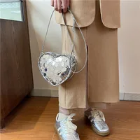 Women's Pu Leather Heart Shape Streetwear Sequins Heart-shaped Zipper Shoulder Bag main image 6