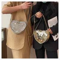 Women's Pu Leather Heart Shape Streetwear Sequins Heart-shaped Zipper Shoulder Bag main image 2
