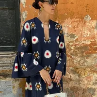 Women's Floral Dress Elegant Classical Ethnic Style V Neck Long Sleeve Circle Flower Maxi Long Dress Holiday Daily main image 2