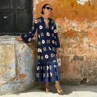 Women's Floral Dress Elegant Classical Ethnic Style V Neck Long Sleeve Circle Flower Maxi Long Dress Holiday Daily main image 4