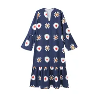Women's Floral Dress Elegant Classical Ethnic Style V Neck Long Sleeve Circle Flower Maxi Long Dress Holiday Daily sku image 1
