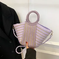 Women's Straw Color Block Stripe Vacation Streetwear Bucket Zipper Tote Bag Straw Bag main image 4