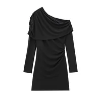 Women's Sheath Dress Streetwear Oblique Collar Long Sleeve Solid Color Above Knee Holiday Street main image 2
