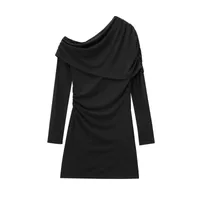Women's Sheath Dress Streetwear Oblique Collar Long Sleeve Solid Color Above Knee Holiday Street main image 3