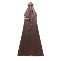 Women's Sheath Dress Sexy Halter Neck Sleeveless Solid Color Maxi Long Dress Tea Party main image 4