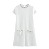 Women's T Shirt Dress Elegant Round Neck Short Sleeve Solid Color Above Knee Holiday Banquet Daily sku image 1