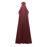 Women's Sheath Dress Sexy Halter Neck Sleeveless Solid Color Maxi Long Dress Tea Party sku image 2