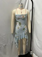 Women's Strap Dress Elegant Strap Sleeveless Leaf Flower Asymmetrical Dress Holiday Travel Beach sku image 4