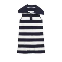 Women's Sheath Dress Elegant Turndown Sleeveless Stripe Above Knee Holiday Daily sku image 2