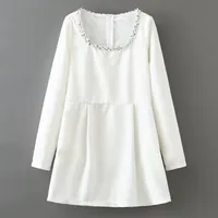 Women's Party Dress Romantic Collarless Long Sleeve Solid Color Short Mini Dress Date sku image 3