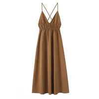 Women's Strap Dress Elegant Strap Sleeveless Solid Color Midi Dress Holiday Tea Party sku image 7