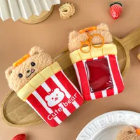 French Fries Bear Plush Transparent Card Holder Card Bag Id Cosmetics Bag School Event Prizes Idol Display Pendant main image 2