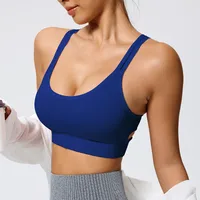 Elegant Lady Queen Solid Color Nylon Spandex Strap Criss Cross Hollow Out Active Tops Vest main image 2