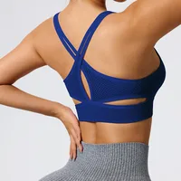 Elegant Lady Queen Solid Color Nylon Spandex Strap Criss Cross Hollow Out Active Tops Vest main image 3