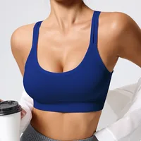 Elegant Lady Queen Solid Color Nylon Spandex Strap Criss Cross Hollow Out Active Tops Vest main image 1