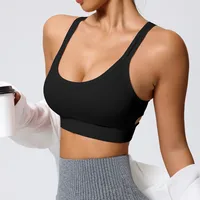Elegant Lady Queen Solid Color Nylon Spandex Strap Criss Cross Hollow Out Active Tops Vest sku image 7
