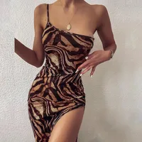 Women's Sheath Dress Elegant One Shoulder Sleeve Sleeveless Leopard Asymmetrical Dress Holiday main image 1