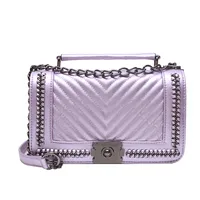 Women's Pu Leather Chevron Solid Color Streetwear Square Flip Cover Shoulder Bag sku image 3