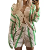 Autumn Sweet Casual Hollow Knitted Cardigan Women Jacket Shorts Set main image 5