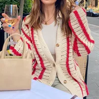 Autumn Sweet Casual Hollow Knitted Cardigan Women Jacket Shorts Set sku image 11