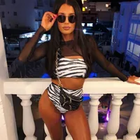 New  Bikini Swimsuit Women's  Leopard Print Swimsuit Three-piece Zebra Print Lingerie sku image 11