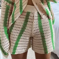 Autumn Sweet Casual Hollow Knitted Cardigan Women Jacket Shorts Set sku image 5
