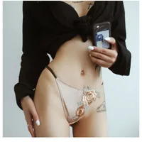 Foreign Trade  Embroidered Rose Internet Red High Fork Thin Belt T-shaped Underwear Ladies Low Waist Embroidered French Underwear main image 2