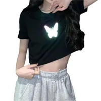 Summer  New Fashionable Internet Celebrity Couple Dress Reflective Butterfly Short-sleeved T-shirt Women's Summer Ins Super Fire Short Top main image 4