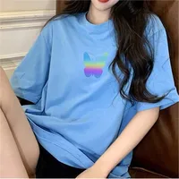 Summer  New Fashionable Internet Celebrity Couple Dress Reflective Butterfly Short-sleeved T-shirt Women's Summer Ins Super Fire Short Top sku image 17