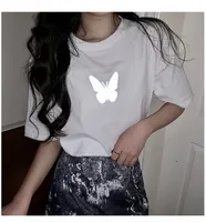 Summer  New Fashionable Internet Celebrity Couple Dress Reflective Butterfly Short-sleeved T-shirt Women's Summer Ins Super Fire Short Top sku image 13