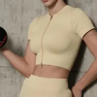 Fitness Sexy Classic Style Solid Color Nylon Spandex V Neck Active Tops Coat main image 3