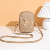 Women's Bag  Trendy Fashion Casual All-match Embroidered Lock Buckle Zipper Shoulder Vertical Mobile Phone Bag Crossbody Bag sku image 3