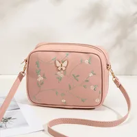 New Embroidered Shoulder Bag Women's Bag Summer Fresh And Cute Flower Crossbody Bag Butterfly Decoration Camera Bag sku image 3