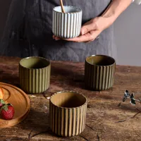 Creative Retro New Style Ceramic Tea Cup Wine Cup Kiln Change Clay Striped Tea Cup Hotel Household Water Cup With Logo main image 1
