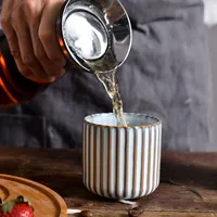 Creative Retro New Style Ceramic Tea Cup Wine Cup Kiln Change Clay Striped Tea Cup Hotel Household Water Cup With Logo main image 5